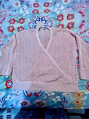 Billabong Light Pink Open Knit Wrap V-Neck Surplice Sweater